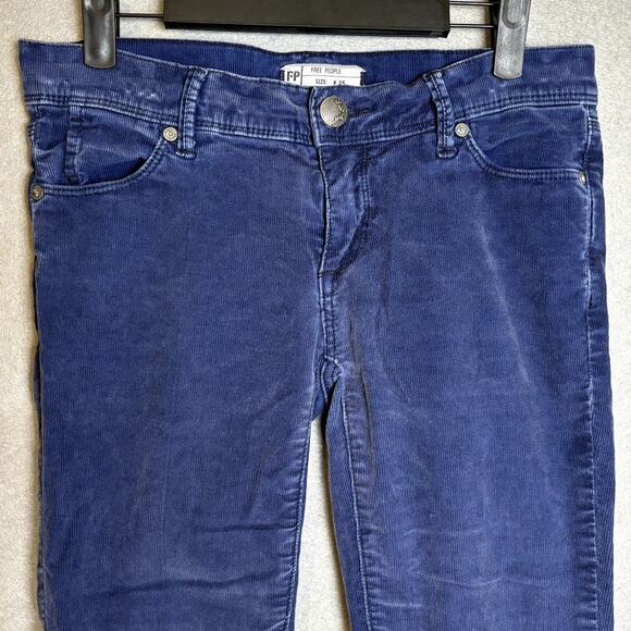 Free People Blue Corduroy Weekend Casual Straight Leg Skinny Pants Size 25 - Picture 2 of 5
